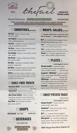 Menu front at The Fuel in Brighton