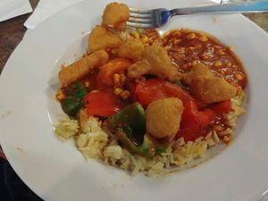 Red curry with vegan wings. at Ek's Grill in Kelowna