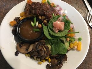 Buddha bowl with house made vegan patty at Ek's Grill in Kelowna