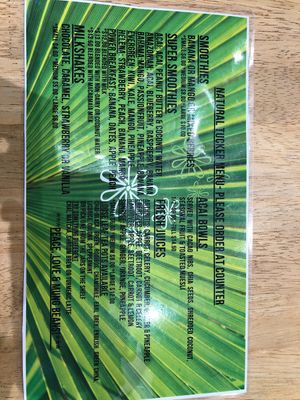 Menu  at Natural Tucker in Salamander Bay