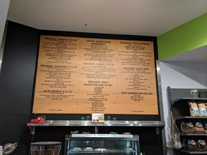 Menu board at Natural Tucker cafe at Natural Tucker in Salamander Bay