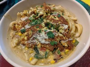 Green chili mac at Red Cup Coffee House in Oklahoma City