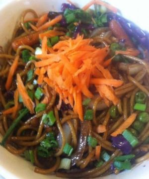 Vegetable stir-fry with noodles at Red Cup Coffee House in Oklahoma City
