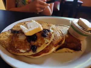 Vegan Johnny Cakes with Blueberries at Red Cup Coffee House in Oklahoma City