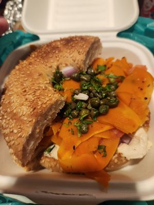 Bagel and carrot lox at Red Cup Coffee House in Oklahoma City