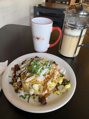 Mt. Saint Chorizo with an oat milk London Fog.  at Red Cup Coffee House in Oklahoma City