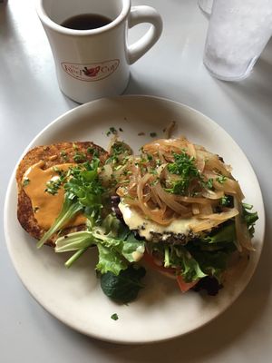 The burger  at Red Cup Coffee House in Oklahoma City