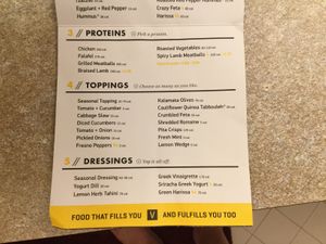 Menu at CAVA in Ashburn