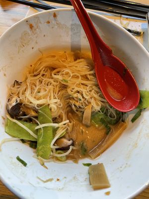 I ate at least half of the noodles but this remained. Ramen tasted like miso soup with just a ton of noodles in it  at Tavernakaya in Madison