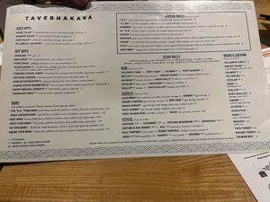 Menu  at Tavernakaya in Madison