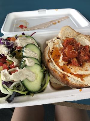 Hummus toast with side salad to go at Earth Cafe in Cork