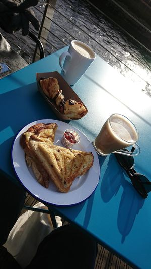 Toastie and coffee at Earth, on the boardwalk, in January. at Earth Cafe in Cork
