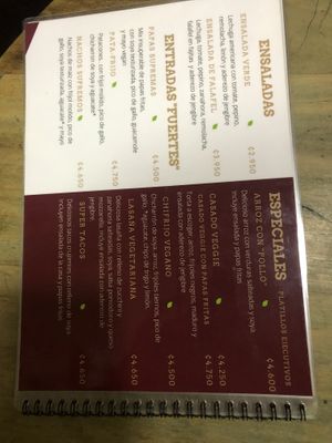 Updated menu  at Palmeadas in San Pedro