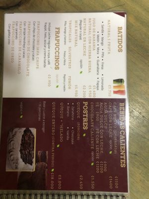 Updated menu  at Palmeadas in San Pedro