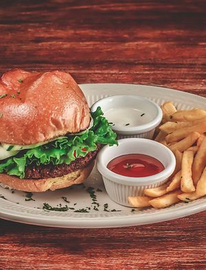Falafel (soy option) burger at Palmeadas in San Pedro