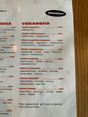 Vegan menu, summer 2020 at Tellus Pizza in Hagersten