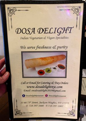 Menu page at Dosa Delight at Dosa Delight in Jackson Heights