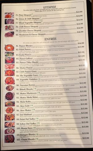 Menu page at Dosa Delight at Dosa Delight in Jackson Heights