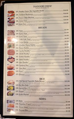 Menu page at Dosa Delight at Dosa Delight in Jackson Heights