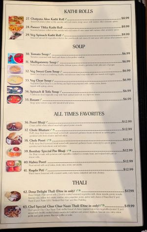 Menu page at Dosa Delight at Dosa Delight in Jackson Heights