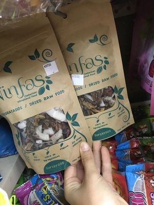 Ninfas vegan coconut mix  big one and small at $5750 or $2500 colones at Organic Supermarket Pura Vida in Quepos