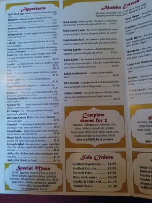 Menu 2 of 4 at Aladdin Restaurant in Allentown