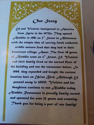 Menu 4 of 4 at Aladdin Restaurant in Allentown