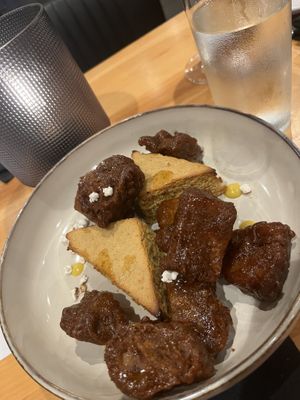 Popcorn chicken: delicious seitan with corn bread, corn pudding and popcorn! So unique! My favorite of the night .  at Bellwether in Jacksonville