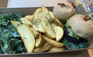 Decent portions of fries & kale to supplement the sliders  at Kale in Hong Kong Island