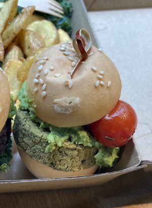 Falafit - chickpea pattie with lentils and kale pesto at Kale in Hong Kong Island