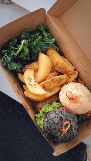 Mini burger set with potato wedges and kale  at Kale in Hong Kong Island