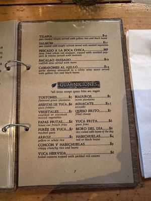 Menu  at Puerto Viejo in Brooklyn