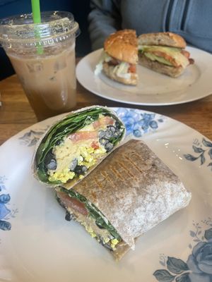 Tofu scramble wrap(a little plain) and delicious VBLT with iced decaf pistachio latte   at Terra Cafe in Monroe