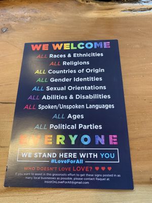 Everyone is welcome here, the sign says so! 🙏🏽 at Terra Cafe in Monroe
