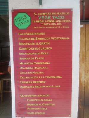 Menu at Vege Taco in Mexico City