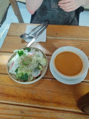 Ensalada y sopa del dia at Vege Taco in Mexico City
