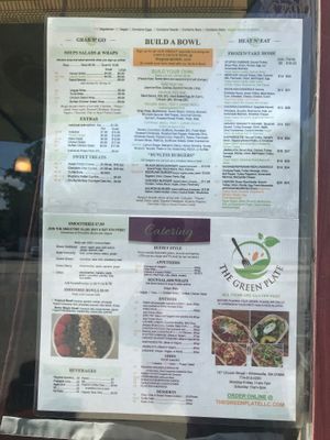 Menu as of 8/8/20 at The Green Plate in Whitinsville