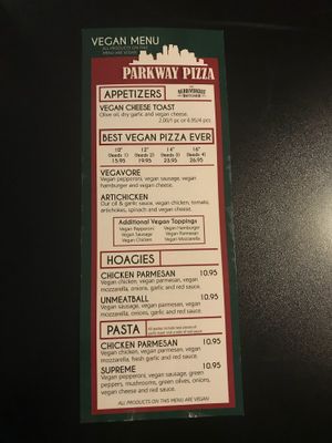 Vegan Menu! at Parkway Pizza - NE in Minneapolis