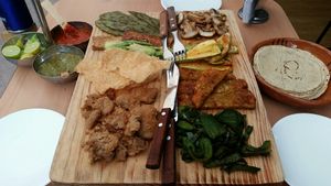 La monarca tasting plate for 2 (160 pesos)   at Don Andres Taqueria Vegana in Mexico City