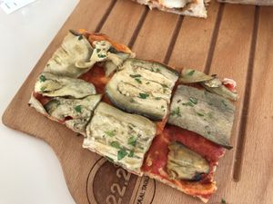 Eggplant pizza at 22.2 Pizza al Taglio in Zaragoza