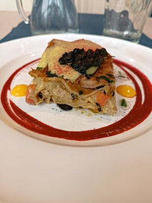 Lasagna vegan with tempeh at Apriti Sesamo Cucina Naturale Bioenegetico in Parma