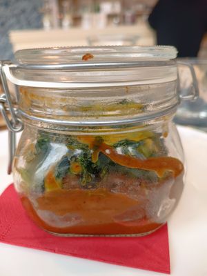 Homemade seitan at Apriti Sesamo Cucina Naturale Bioenegetico in Parma