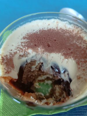 Internal layer of tiramisu at Apriti Sesamo Cucina Naturale Bioenegetico in Parma