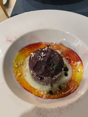 Tortino di Patate e Scalogno all’Aneto con Crema di Finocchi e Nocciole Tostate  at Apriti Sesamo Cucina Naturale Bioenegetico in Parma