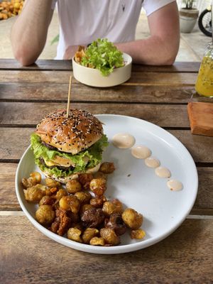 Banana Blossom Burger- sooo good   at Shady Lane in Mirissa