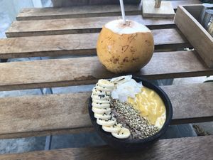 Mango smoothie bowl  at Shady Lane in Mirissa