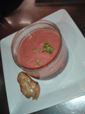 Gaspacho de melon , pastèque, concombres et tomate  at Toutes Les Couleurs in Lyon
