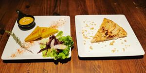 Panisse with pumpkin sauce, Pear and hazelnut tart,  at Toutes Les Couleurs in Lyon