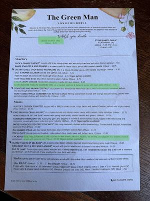 Menu  at The Green Man in Longfield