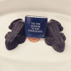 Dark choc frogs & little square of dark choc to have with my coffee, all Vegan  at San Churro in Joondalup